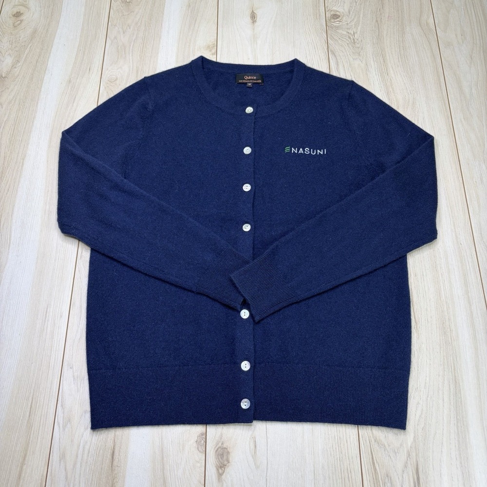 Quince Women's Mongolian Cashmere Cardigan Sweater Navy Blue Medium Logo